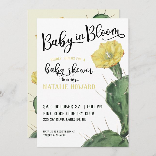 Baby in Bloom Succulent Baby Shower Invitation (Front/Back)