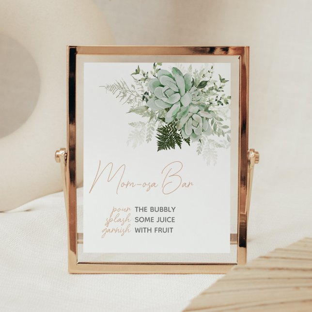 Baby in Bloom Succulent Baby Shower Mum Osa Bar Poster (Succulents Gender Neutral Baby Shower Mom Osa Bar Sign)