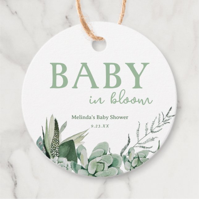 Baby in Bloom Succulent Favour Tags (Front)
