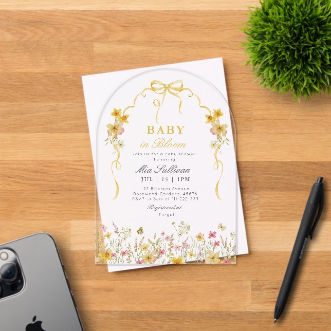 Baby in Bloom Summer yellow wildflower baby shower Acrylic Invitations (Insitu (Invitation Card))