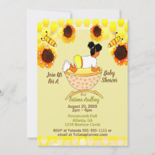 Baby In Bloom Sunflower African American Baby Invitation