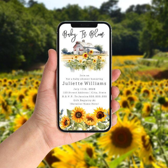Baby In Bloom Sunflower Barn Rustic Baby Shower Invitation (Creator Uploaded)