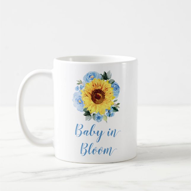 Baby In Bloom Sunflower Dusty Blue Floral Coffee Mug (Left)