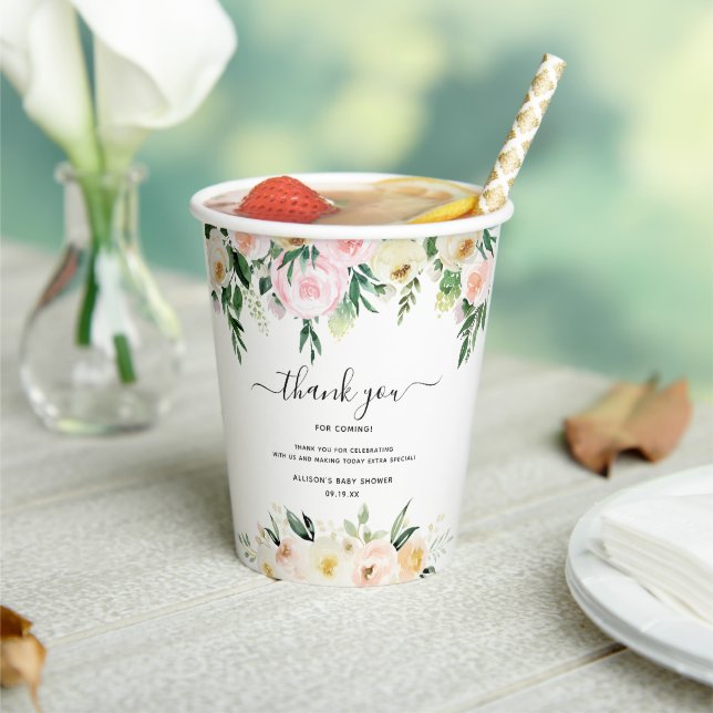 Baby in Bloom | Sunlit Floral Baby Shower Paper Cups (Insitu)