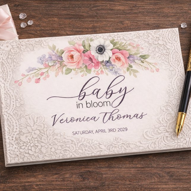 Baby in Bloom Sweet Floral Baby Shower Guest Book (Creator Uploaded)