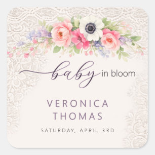 Baby in Bloom Sweet Floral Baby Shower Square Sticker
