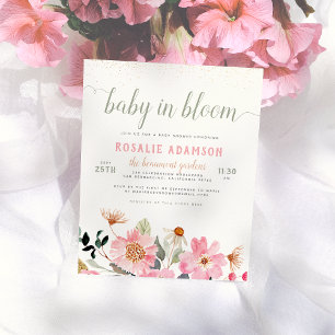 Baby in Bloom Sweet Pink Garden Themed Baby Shower Postcard