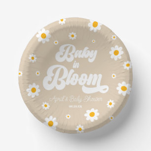 Baby In Bloom Tan Daisy Flower Floral Baby Shower Paper Plate