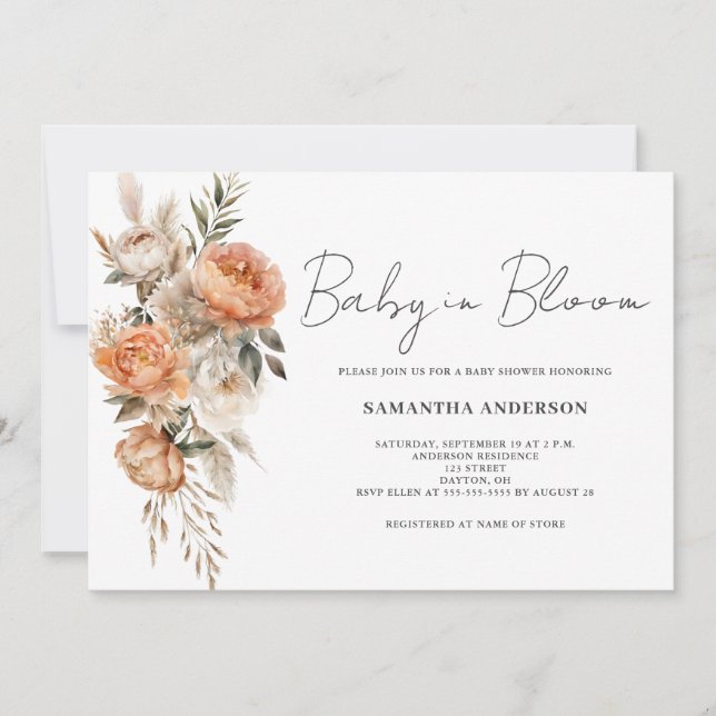 Baby In Bloom Terracotta Boho Floral Baby Shower Invitation (Front)