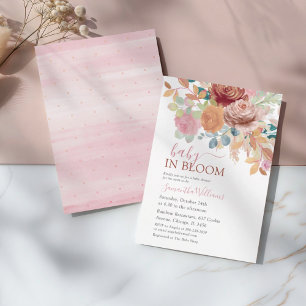 Baby In Bloom Terracotta & Pink Floral Baby Shower Invitation
