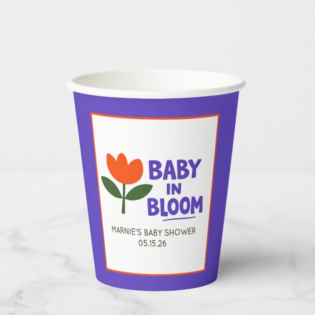 Baby in Bloom Tulip Trendy Modern Baby Shower Paper Cups (Front)
