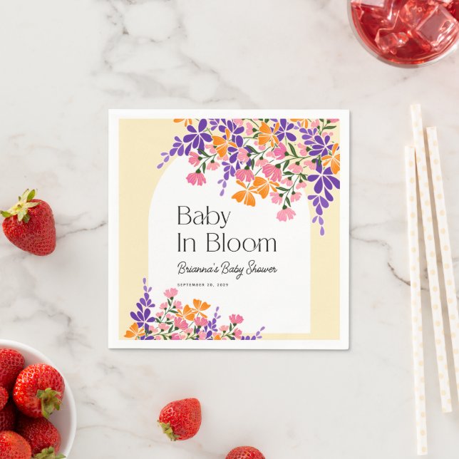 Baby in Bloom Vibrant Spring Flowers Baby Shower Napkin (Insitu)