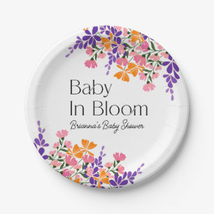 Baby in Bloom Vibrant Spring Flowers Baby Shower Paper Plate