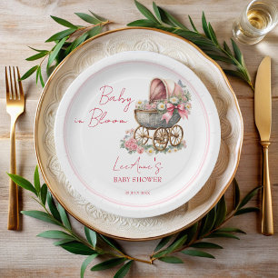 Baby in bloom vintage carriage flowers baby shower paper plate
