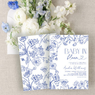 Baby In Bloom Vintage Floral Blue Baby Shower Invitation