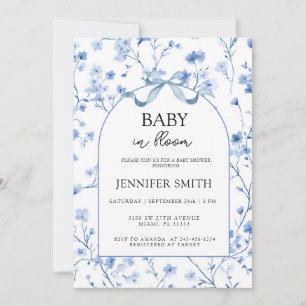 Baby in Bloom Vintage Soft Blue Floral Invitation