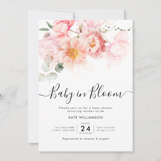 baby in bloom watercolor baby shower invitation (Front)