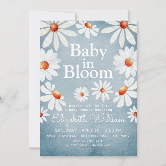 Baby in Bloom Watercolor Daisies  Invitation (Front)