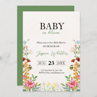 Baby in Bloom Watercolor Floral Baby Shower Invitation