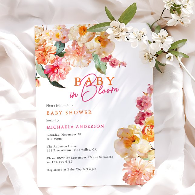 Baby In Bloom Watercolor Floral Baby Shower Invitation (Creator Uploaded)