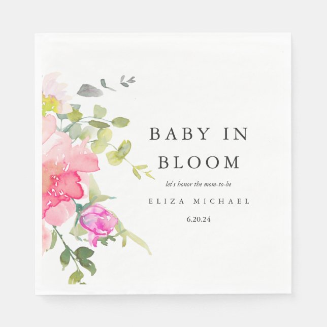 Baby in Bloom Watercolor Floral Baby Shower Napkin (Front)