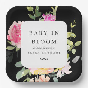 Baby in Bloom Watercolor Floral Baby Shower Paper Plate