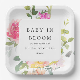 Baby in Bloom Watercolor Floral Baby Shower Paper Plate