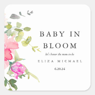 Baby in Bloom Watercolor Floral Baby Shower Square Sticker