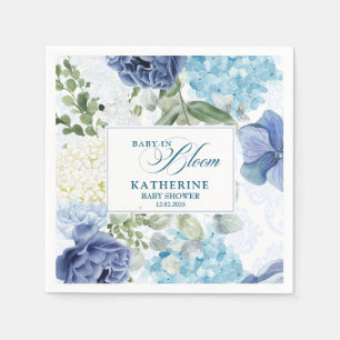 Baby in bloom watercolor floral blue baby shower napkin