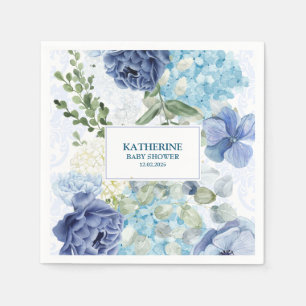 Baby in bloom watercolor floral blue baby shower napkin