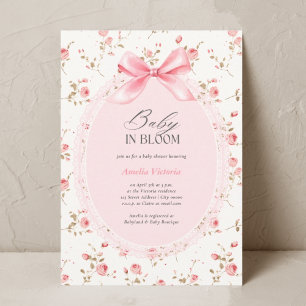 Baby in Bloom Watercolor Floral Bow Baby Shower Invitation