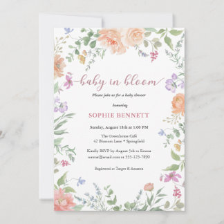 Baby in Bloom Watercolor floral Invitation