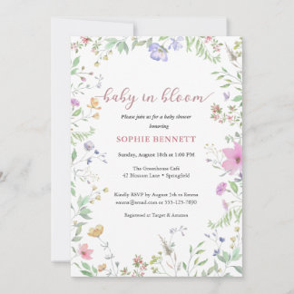 Baby in Bloom Watercolor  floral  Invitation