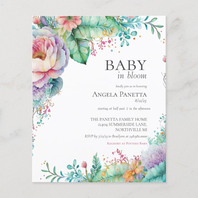 Baby in Bloom Watercolor Floral Shower Invitations (Front)