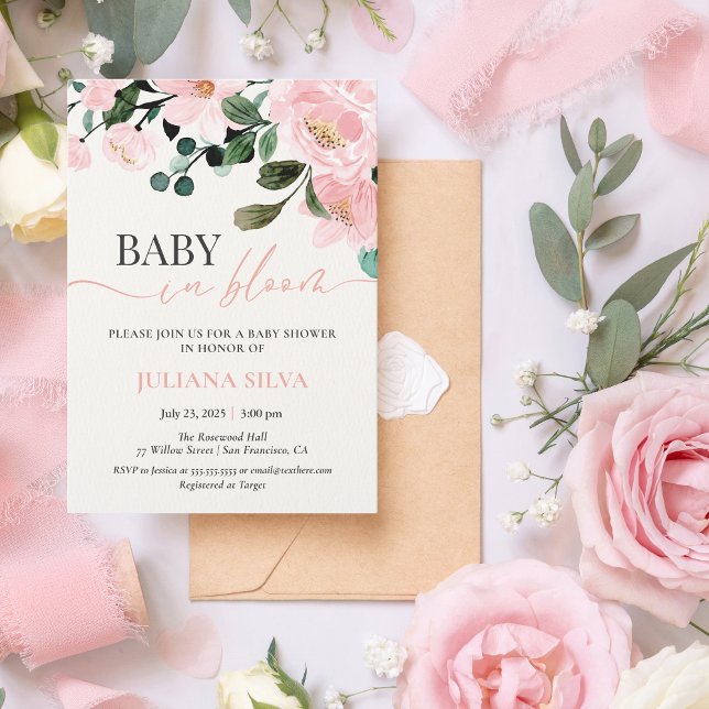 Baby In Bloom Watercolor Flower Girl Baby Shower Invitation (Creator Uploaded)