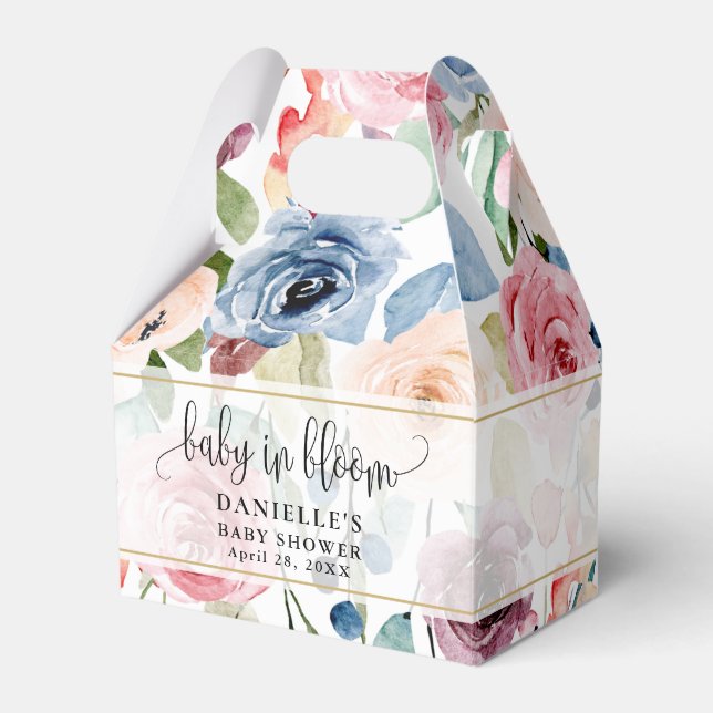 Baby in Bloom Watercolor Flowers Baby Shower Favour Box (Front Side)