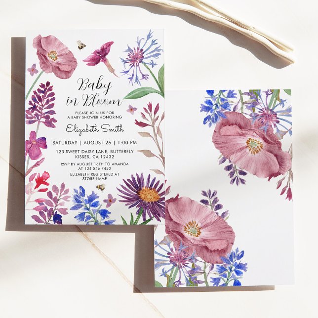  Baby in Bloom Watercolor Flowers Baby Shower Invitation (Creator Uploaded)