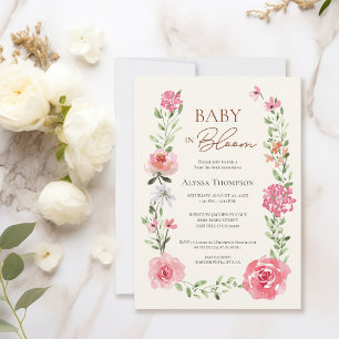 Baby in Bloom Watercolor Flowers Baby Shower Invitation