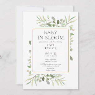 Baby In Bloom Watercolor Greenery Baby Shower Invitation
