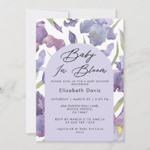 Baby in Bloom Watercolor Iris Spring Baby Shower Invitation
