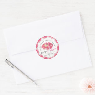Baby in Bloom watercolor pink baby shower favour Classic Round Sticker