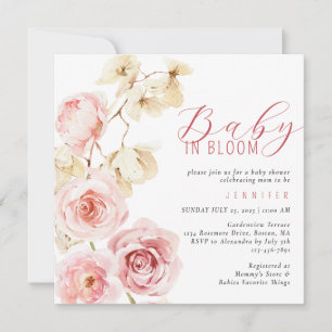 Baby In Bloom Watercolor Pink Floral Baby Shower Invitation