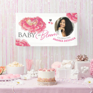 Baby in bloom watercolor pink photo baby shower banner