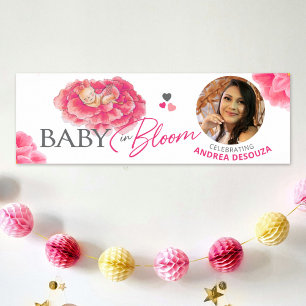 Baby in bloom watercolor pink photo baby shower poster
