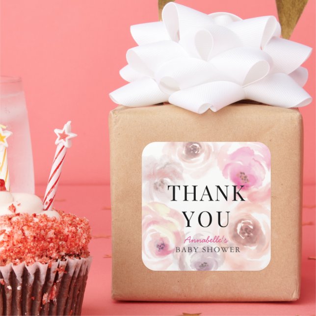 Baby in Bloom Watercolor Rose Baby Shower Square Sticker (Party)