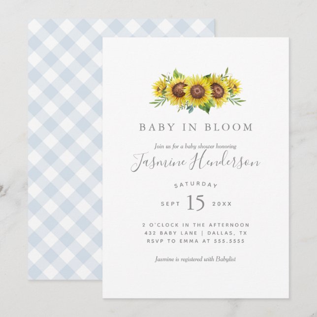 Baby in Bloom Watercolor Sunflower Baby Shower Inv Invitation (Front/Back)