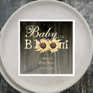 Baby in Bloom Watercolor Sunflower Baby Shower Napkin