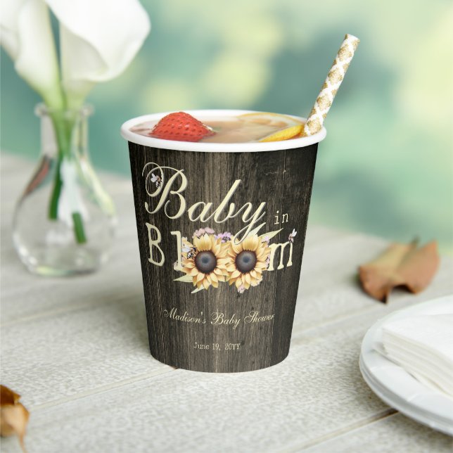 Baby in Bloom Watercolor Sunflowers Baby Shower Paper Cups (Insitu)