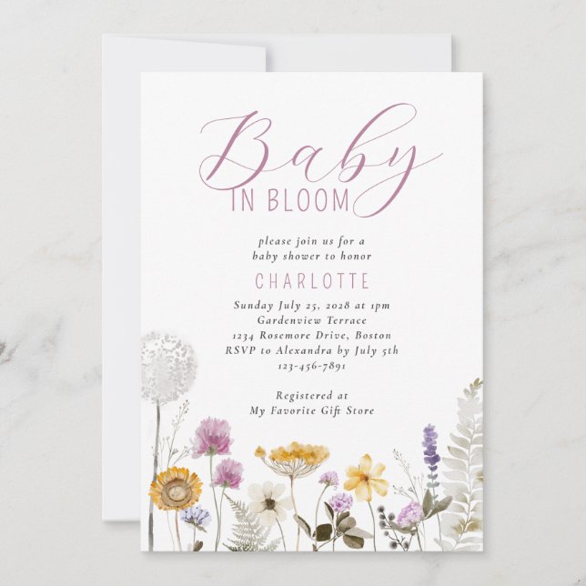 Baby In Bloom Watercolor Wildflower Baby Shower  Invitation (Front)