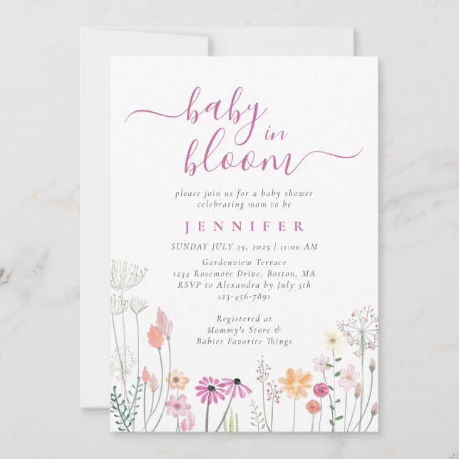Baby In Bloom Watercolor Wildflower Baby Shower Invitation (Front)